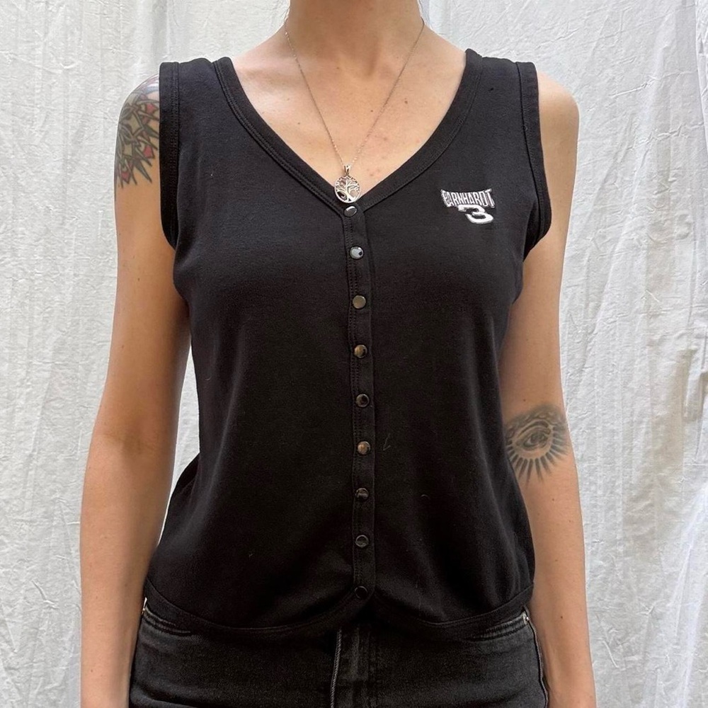 Dale Earnhardt 3 Embroidered Black‎ Snap Button Tank Top Size M/L